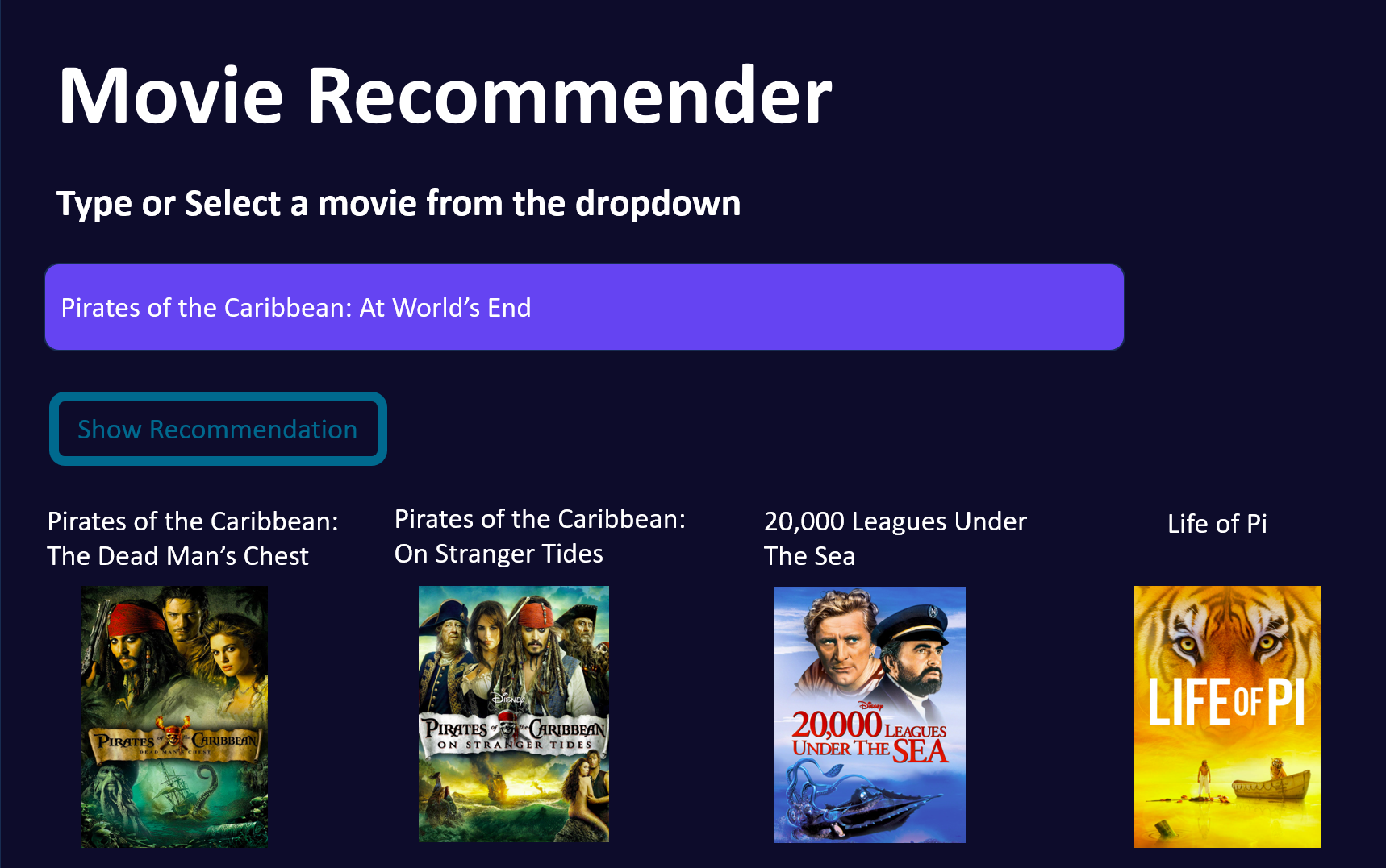 MyReckList recommendation system screenshot